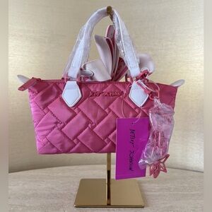 Betsey Johnson Coral Nylon Mini Satchel with charms & Crossbody Strap NWT